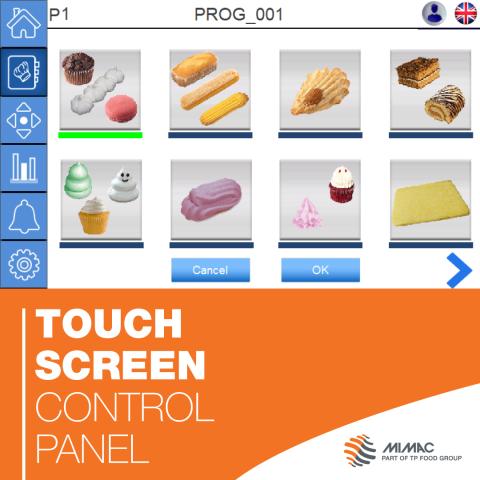 Voorbeeld van het touchscreen control panel van de dropmachine Mimac BABYDROP